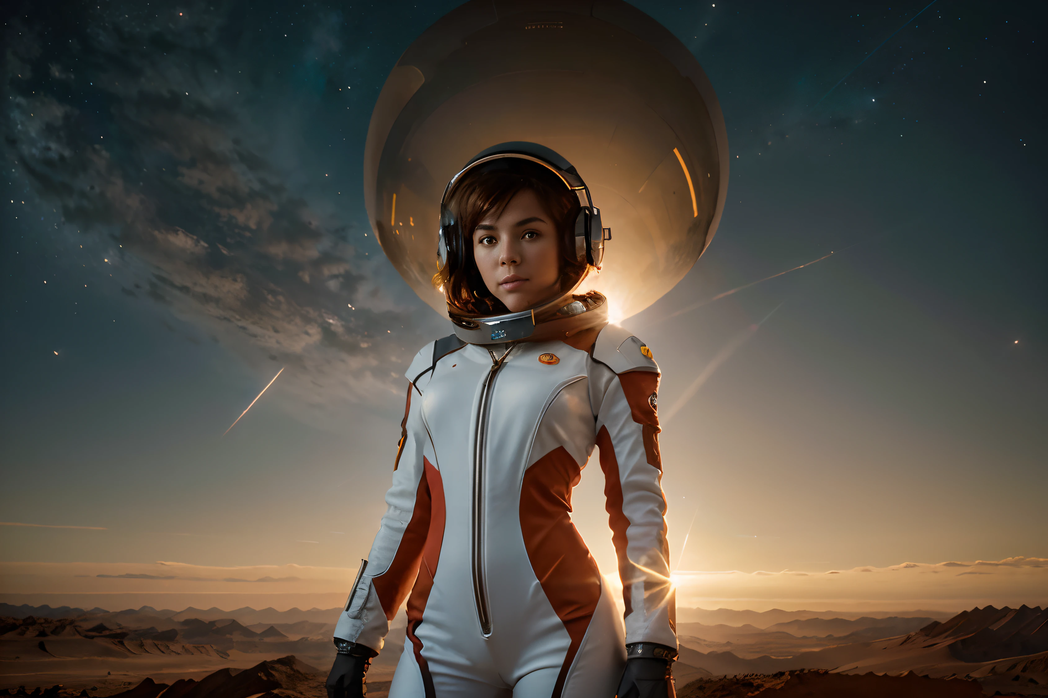 Arafed woman in a space suit standing on a planet - SeaArt AI