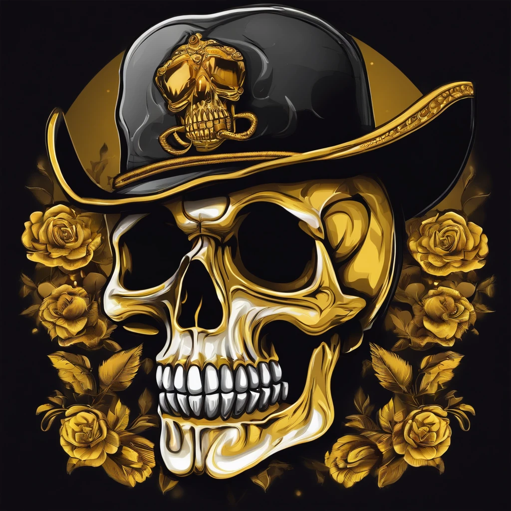 a baby skull with cap on it's head vector,detailed digital art, adorned with demon skulls, skull design for a cute poster,gun,detailed art cartoon in color,cute skull with yellow eyes
