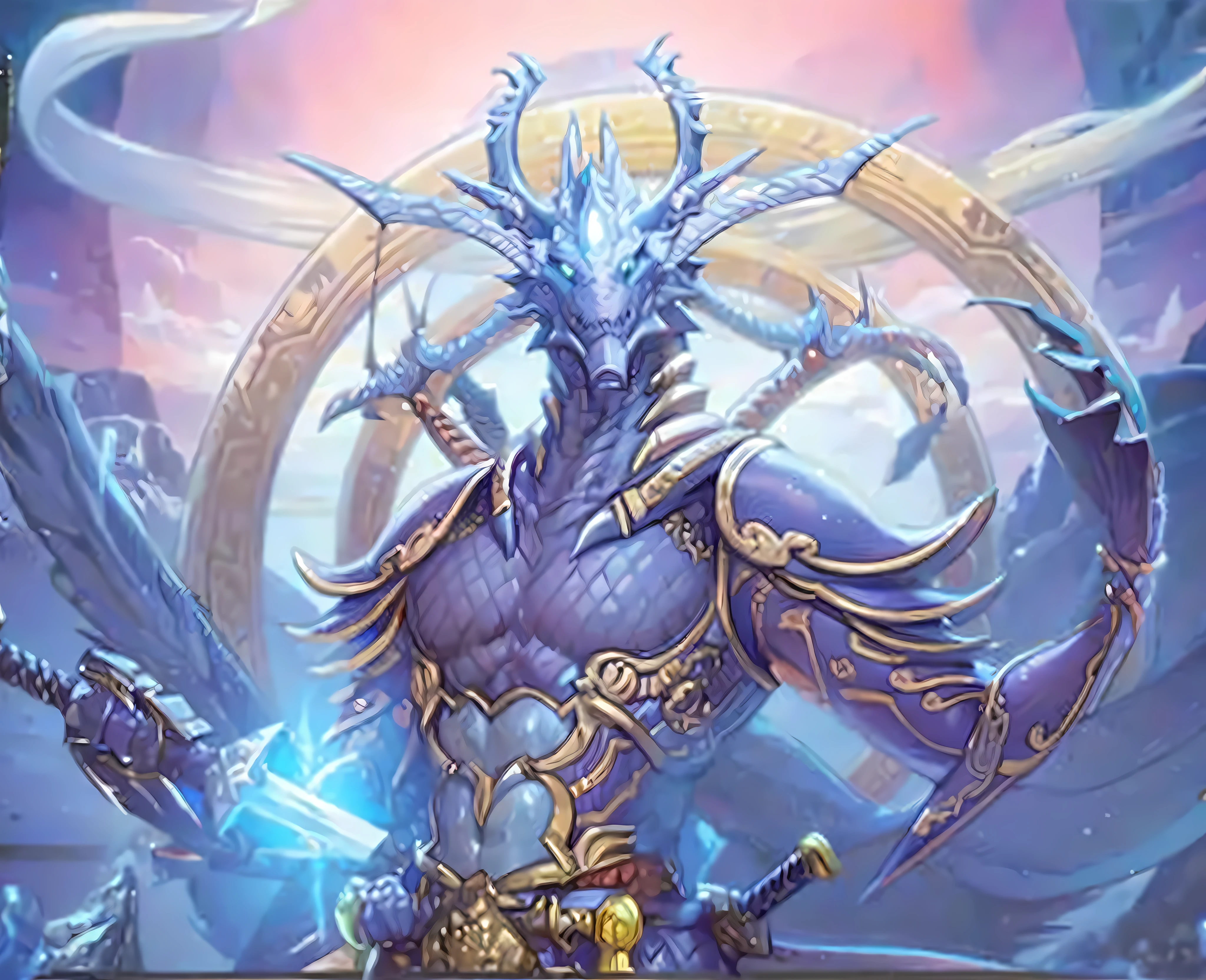 A 3D movie poster in Disney-Pixar style of a red dragon with a long, flowing tail standing on a rocky outcropping, holding a large, sharp sword. The background is a dark, stormy sky. The image is from a fantasy or mythology setting, and the dragon could be a symbol of strength or power, and the sword could be a symbol of battle or conflict