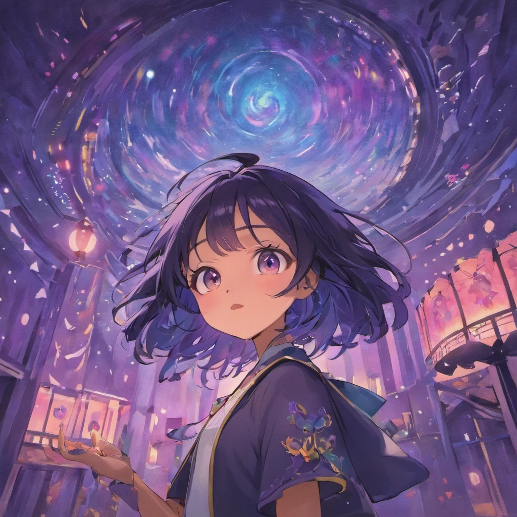 uma capa de filme estilo disney, uma menina negra de olhos castanhos, pele negra e cabelo crespo que trabalha pintando quadros  e um atelie de artes no fundo