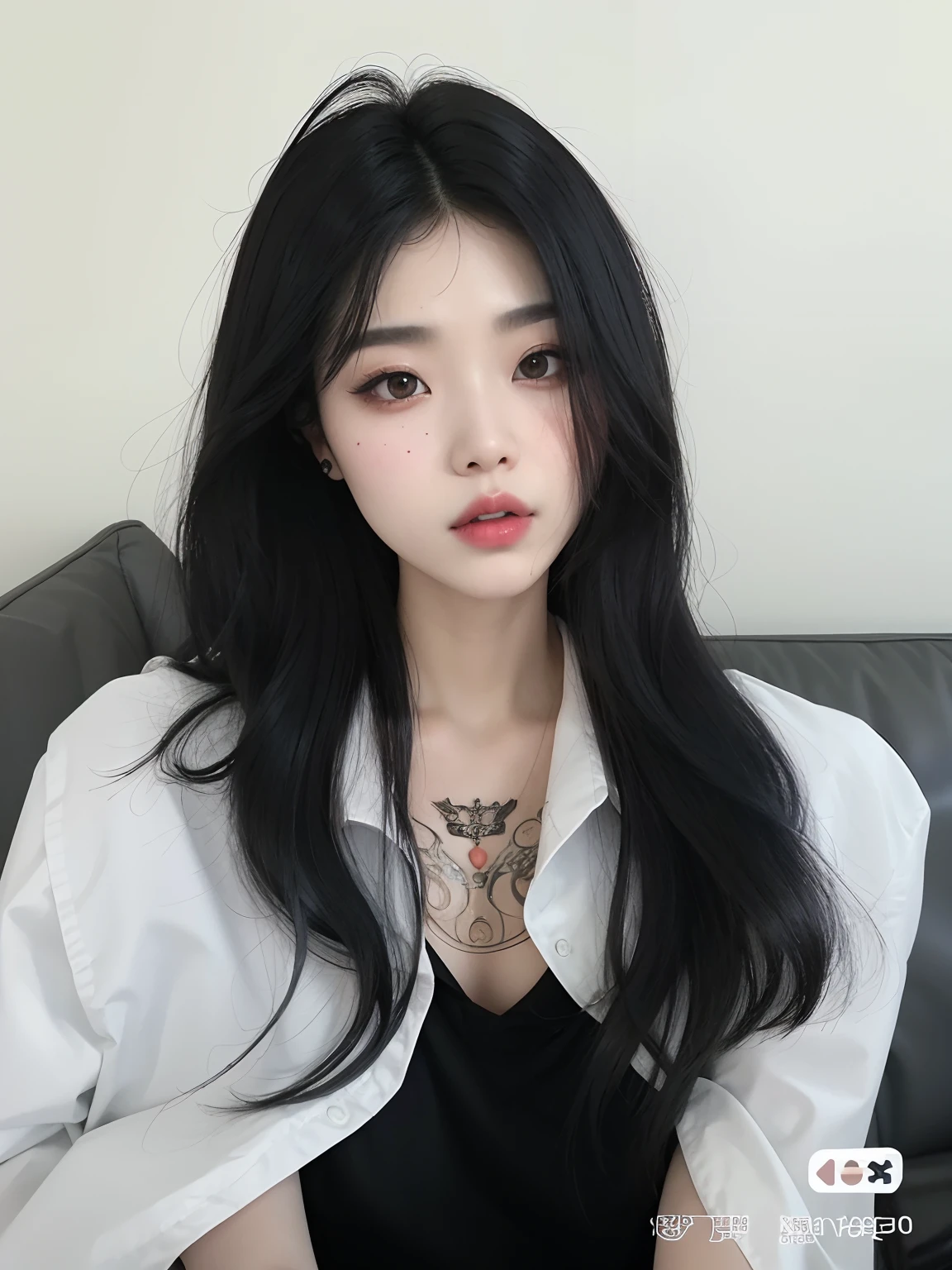 um close up de uma pessoa com cabelos longos e uma camisa branca, cruel korean goth girl, Ulzzang, Jinyoung Canela, Kim Doyoung, whitebangscabelo negro, branco hime corte penteado, Ulzzang macho, preto hime corte cabelo, iu lee ji-eun as a super villain, pale goth beauty, Heonhwa Choe, com cabelos longos brancos