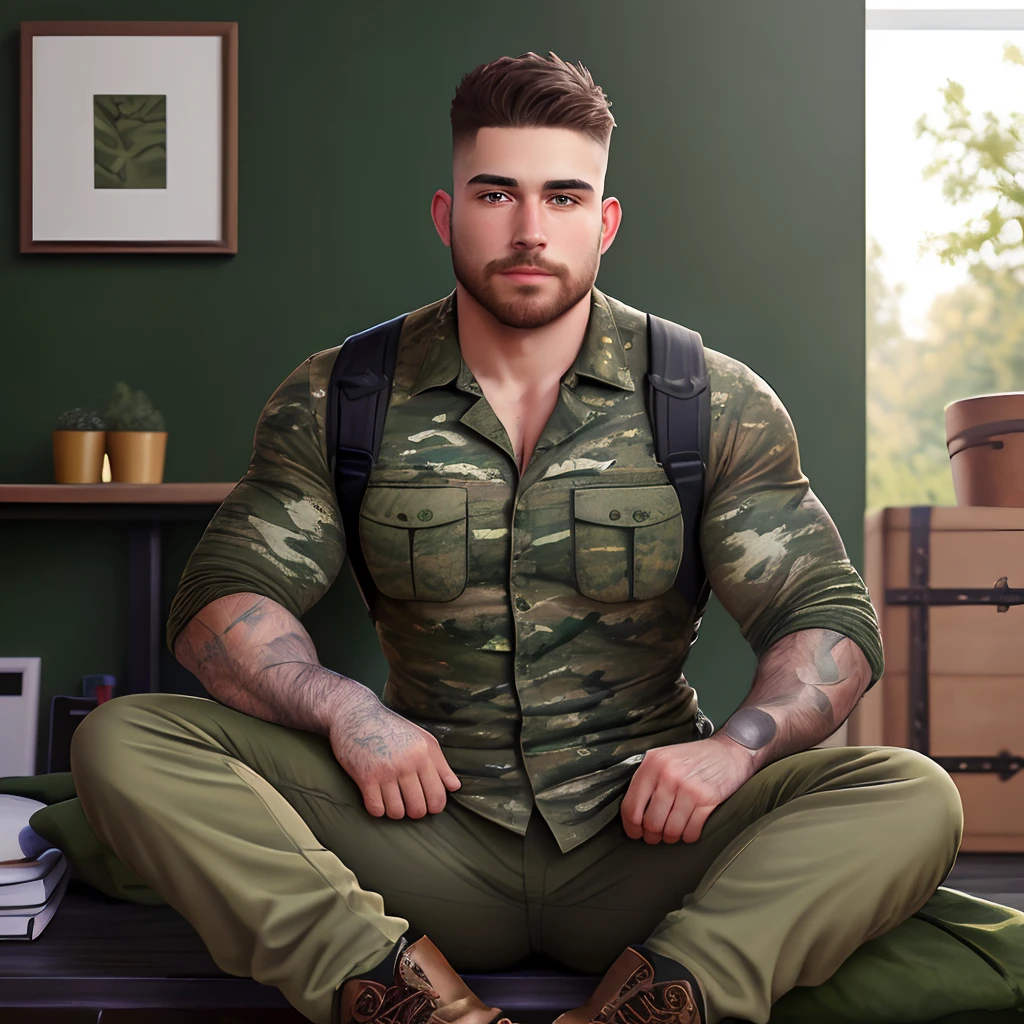 Homem barbudo gordo cabelo militar reporter moreno