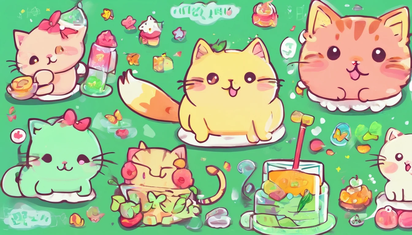cat with green ice with cute illustrations.