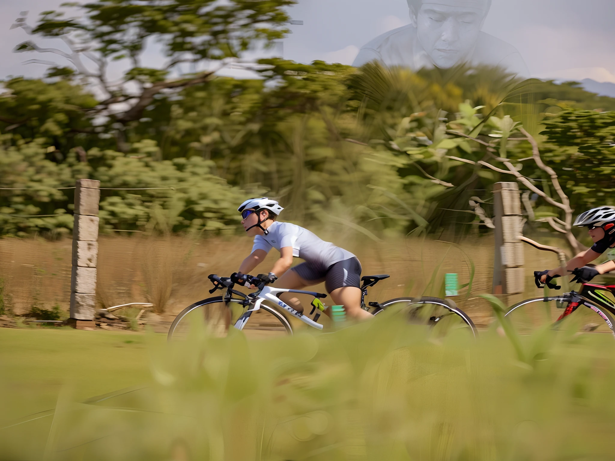 There's two people riding bikes on the road together, intenso, foto ainda, em detalhe, tiro apertado, frente em, nitidamente focado, foto de retrato, olhar intenso, Foto tirada com Nikon D 7 5 0, Foto tirada com Nikon D750, Directed by: Scott M. Fischer, muito suado, Detalhes intensos, tough, tiro no meio, Foto de capa, early evening