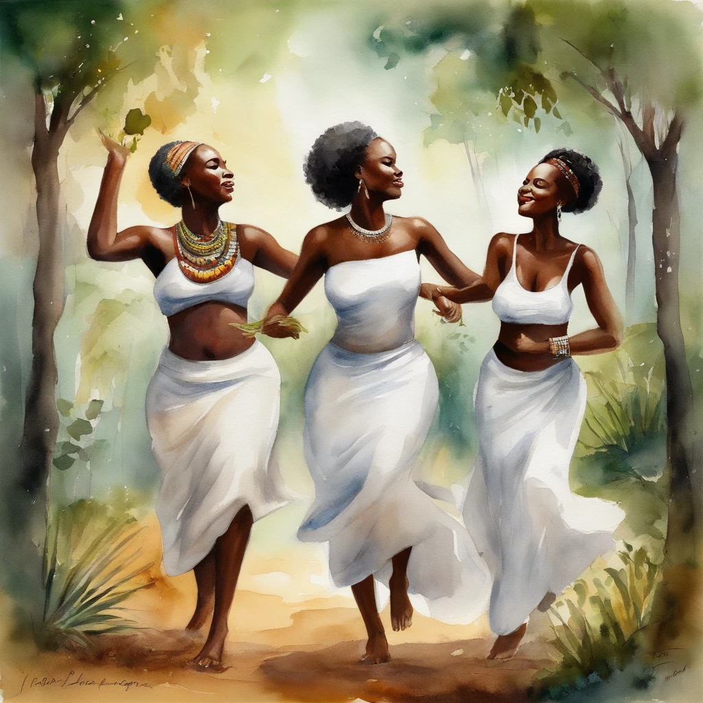 African women dancing in the forest wearing white clothes, mulheres africanas, roupas brancas