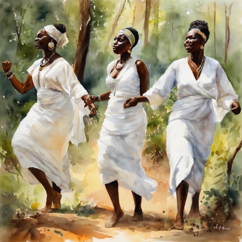 African women dancing in the forest wearing white clothes, mulheres africanas, roupas brancas