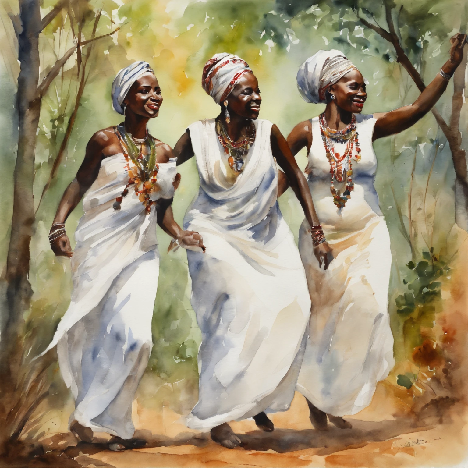 African women dancing in the forest wearing white clothes, mulheres africanas, roupas brancas