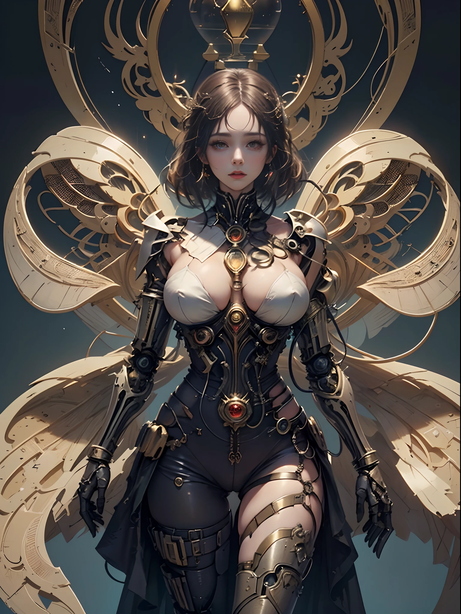 (Masterpiece, top quality, best quality, official art, Beauty and Aesthetics: 1.2), (1 Girl: 1.3), Very Detailed, Colorful, Most Detailed ((Super Detailed)), (Highly Detailed CG Illustration), (Very Delicate and Beautiful), (From the Front), Cinema Light, ((1 Mechanical Girl)), Single, Complete, (Machine-Made Joints: 1.2), ((Mechanical Limbs)), (Many Mechanical Tentacles), (Tied), (True), (Blood Vessels Attached to Tubes), (Mechanical Vertebrae Attached to the Back) ,((hourglass body:1.8,large real breasts:1.6,large metal :1.8))((mechanical cervical vertebrae attached to her neck)), (lying on her stomach), (legs open:1.2,real puffy :1.2),((orgasmic expression)),(sensual:1.4), (wires and cables connected to the neck: 1.2), (wires and cables connected to the head: 1.2) (character focus), science fiction, black background,(mucus: 1.5),looking at viewer seductively, NSFW.