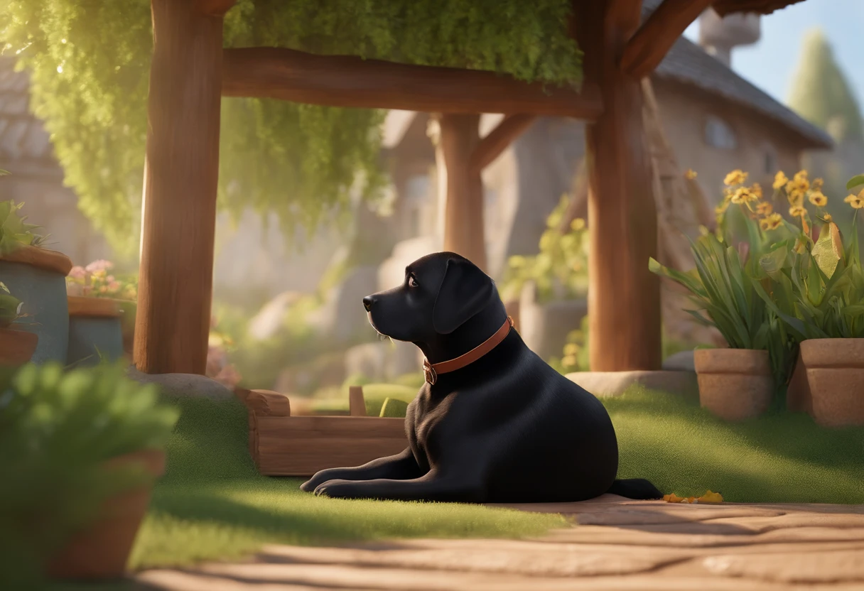 qualidade de imagem do filme,Disney Animation,style of disney animation,Disney film animation,Filmes 3D,China-style,Granny and black dog resting in the backyard of the countryside,profundidade de campos,Luz alta,luz real,Traching de raias,oc renderizado,hyper-realistic,melhor qualidade,8k,Obras de mestres,super-fino,pelos pubianos detalhados,anatomia correta,sharp focus on eyes,Bokeh,Facial features are carefully described