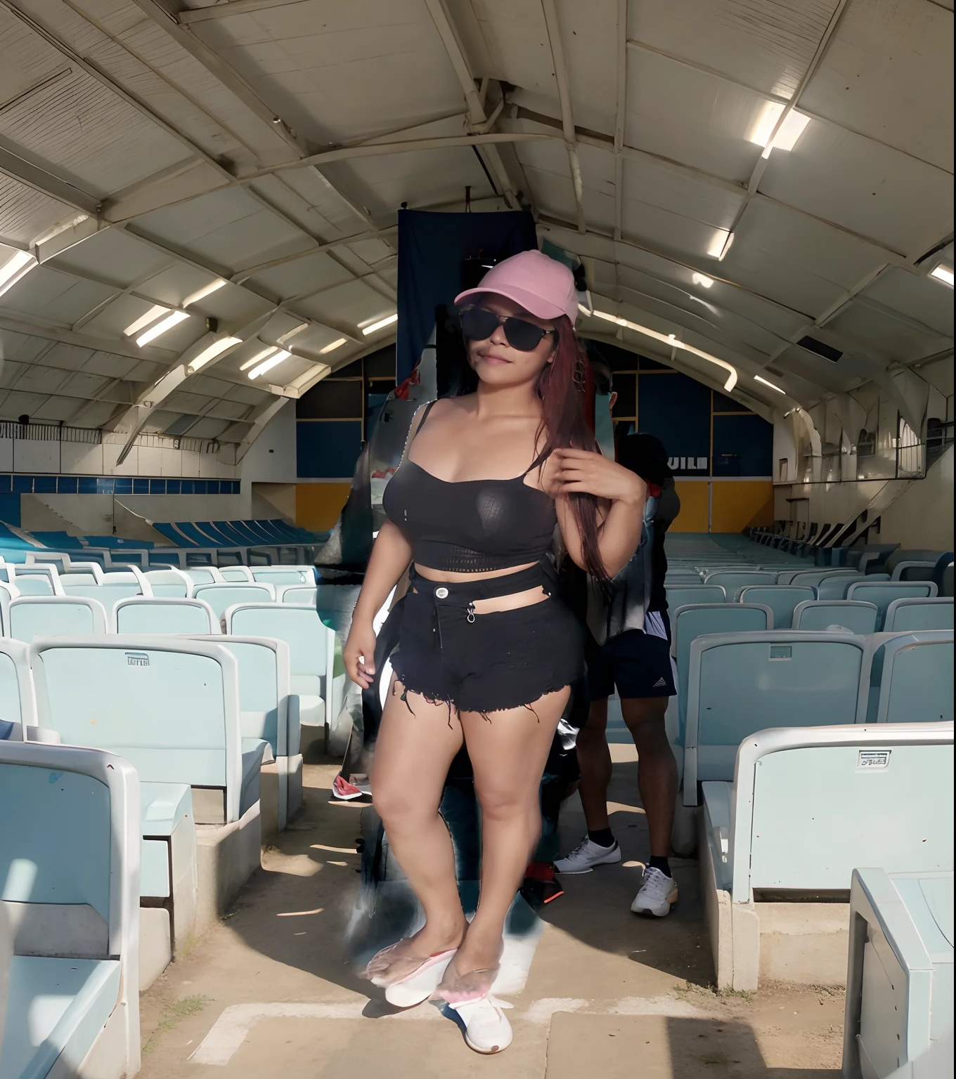Senario em meio estadio de futebol com jogadores sem camisa