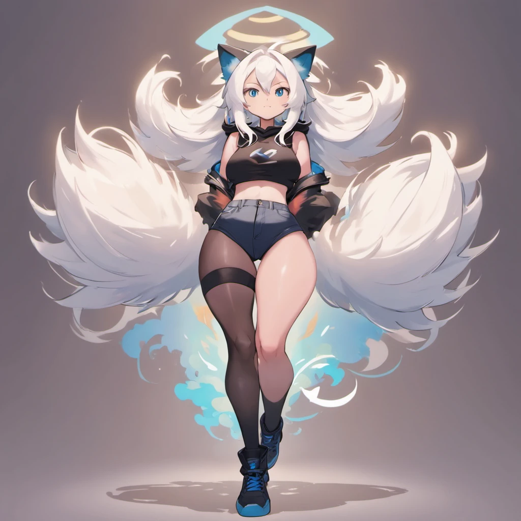 ((fox girl)), ((oppai)), ((full body)), ((Standing pose)), ((((((very baggy and long cotton leg warmers)))))), ((bare feet)), ((strapless gym top)), ((thong panties)), ((((martial fighting gloves)))), ((fully detailed))