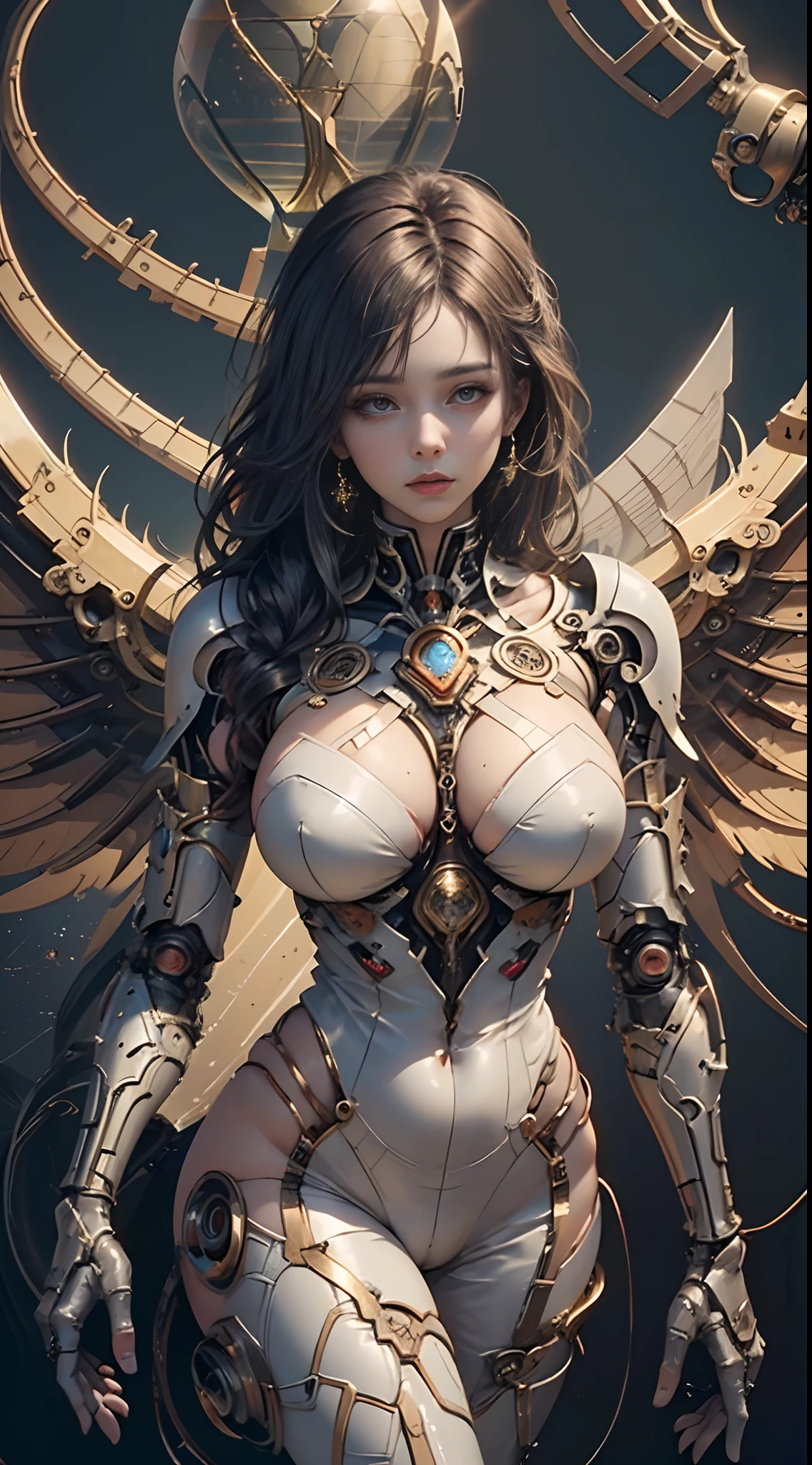 (Masterpiece, top quality, best quality, official art, Beauty and Aesthetics: 1.2), (1 Girl: 1.3), Very Detailed, Colorful, Most Detailed ((Super Detailed)), (Highly Detailed CG Illustration), (Very Delicate and Beautiful), (From the Front), Cinema Light, ((1 Mechanical Girl)), Single, Complete, (Machine-Made Joints: 1.2), ((Mechanical Limbs)), (Many Mechanical Tentacles), (Tied), (True), (Blood Vessels Attached to Tubes), (Mechanical Vertebrae Attached to the Back) ,((hourglass body:1.8,large real breasts:1.6,large metal :1.8))((mechanical cervical vertebrae attached to her neck)), (lying on her stomach), (legs open:1.2,real puffy :1.2),(orgasmic expression),(sensual:1.4), (wires and cables connected to the neck: 1.2), (wires and cables connected to the head: 1.2) (character focus), science fiction, black background,(mucus: 1.5),looking at viewer seductively,NSFW