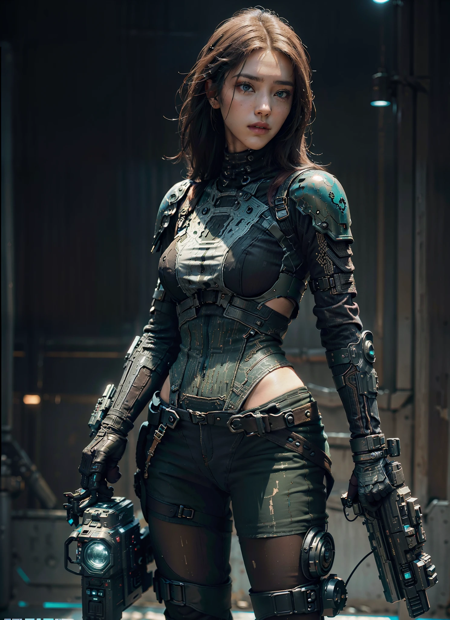 A beautiful women wearing cyberpunk armor post-apocalyptic ruins, kkw-ph1, (photorealistic:1.4) hyperdetailed, hyperrealism, ((best quality)), ((masterpiece)), (detailed), 8k uhd, Canon EOS 5D Mark IV, f/2.8, 1/25sec, Canon EF 50mm