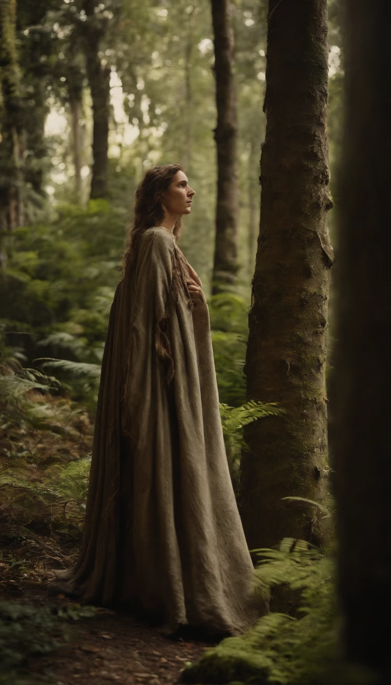 uma vila medieval, cabanas com paredes de pedra e telhados de palha, um caminho de terra, exotic trees, people tending to wear long robes and tunics, Atmospheric, medieval, cinemactic, foto real