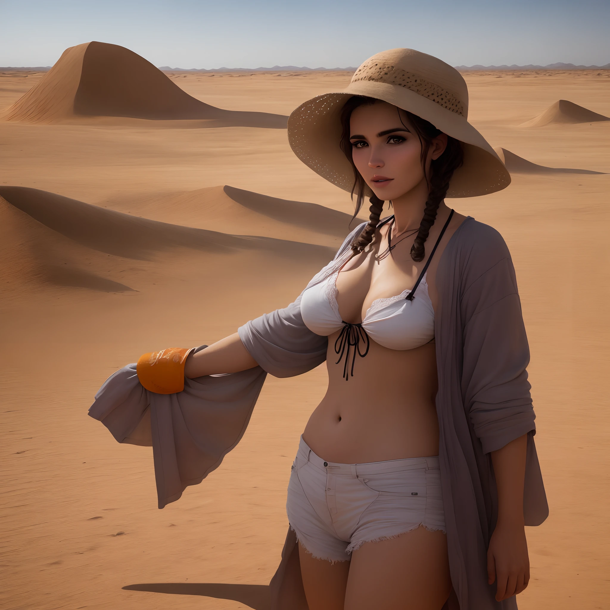 Uma mulher no deserto e uma tempestade de areia