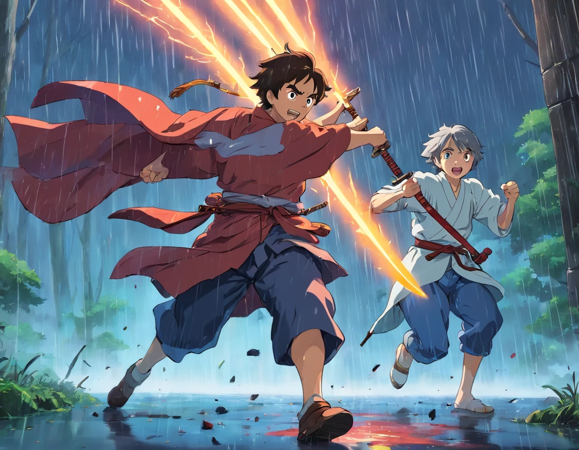 battle, couple, corpse, bloody, rain, samurai, guy, longsword, swordclash, running, arrowpierce, lightbeam, planecrash