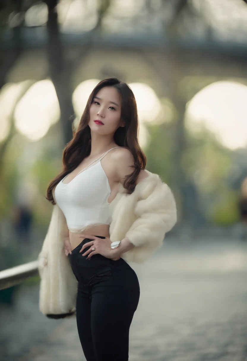 Japanese woman, Chinese girl, best quality, masterpiece, 1girl, Beautiful face, (realistic photo:1.3), rim lighting, (high detail skin:1.2), 8k uhd, dslr, high quality, high resolution, 4k, 8k, Bokeh , absurdres, the best ratio of four fingers and one thumb, (realistic: 1.3), girl 1 cute, (wearing a black hoddie jacket),(white bra), (big breasts), short skirt, ((full body: 1.3)), sexy pose,