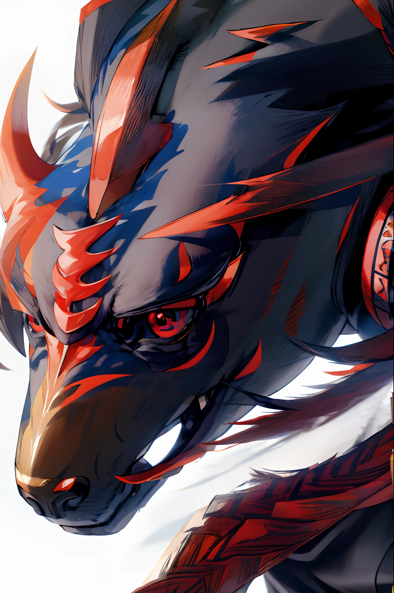 Anime Boy,Black And Long Hair,Buff,Red Eyes,Black Dragon Mask,Tall,Headband, Scratches