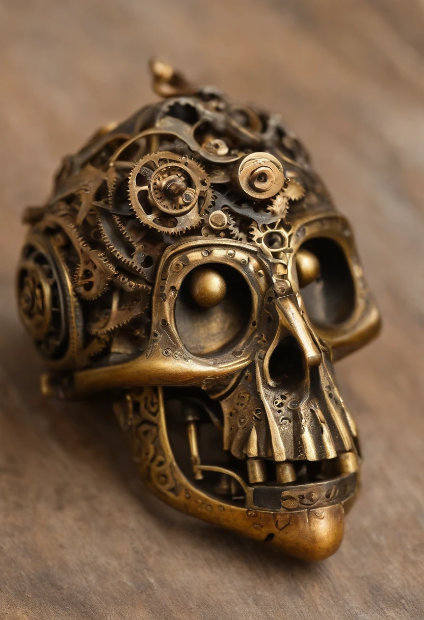 a gold skull made out of clockwork cogs on a black background