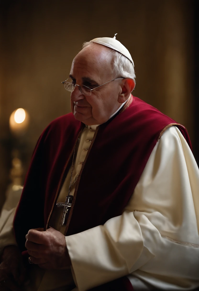 crea una imagen muy realista del papa francisco bebiendo cerveza