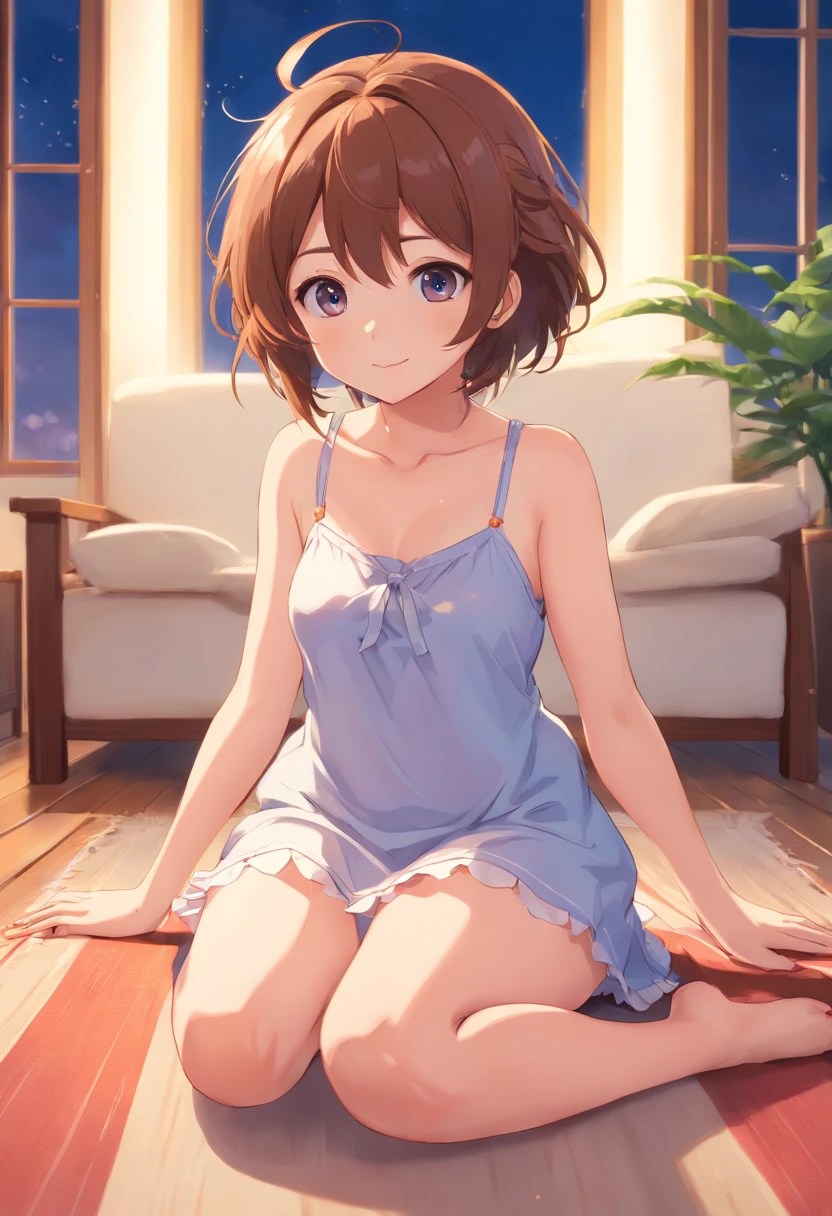 a cute li，Barefoot，Tummy down，Look up at your head，raise her legs，shift dresses，white  panties，largeeyes，Cute faces in anime，looking at book，Wet、Breasts are big、a bed、Spread your crotch、Did you glare、barechested、Taking off your pants、not any dressed、pregnant