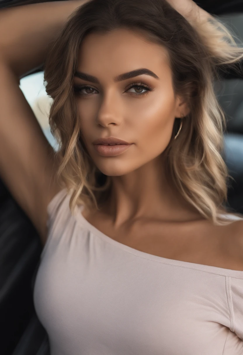 mulher arafed com uma regata branca e um colar, com olhos verdes, Retrato Sophie Mudd, cabelos castanhos e olhos grandes, selfie de uma jovem mulher, Olhos do quarto, Violeta Myers, sem maquiagem, maquiagem natural, Looking directly at the camera, Rosto com ArtGram, maquiagem sutil, Impressionante tiro de corpo inteiro, olhos verdes penetrantes, beautiful angle, pose atraente, menina bonise sexy, imagem de corpo inteiro, corpo inteiro, Tiro de corpo inteiro, Deusa morena, High detail, Pose satisfeita, leather pants, roupa sexy