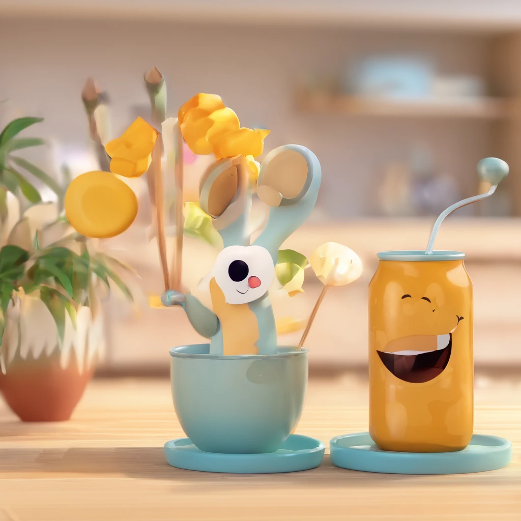 Crie uma cena de desenho animado estilo 3d -Pixar, onde uma negra de cabelo crespo e olhos castanhos e nariz arrebitado segura materiais de artes em frente uma mesa cheias de desenhos dentro de um atelie de artes