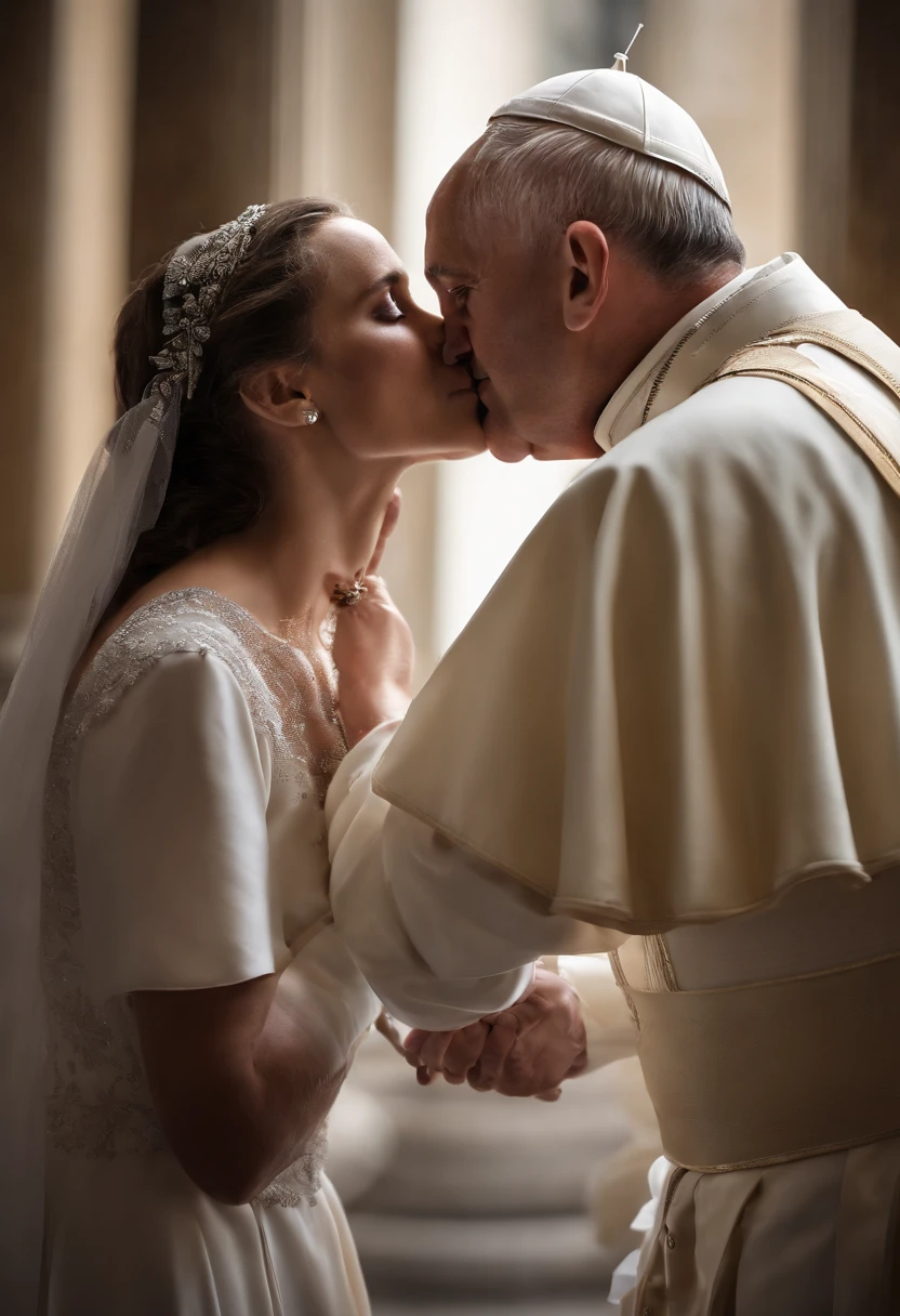 Pope Francis kisses a beautiful -yeld ble girl on the mouth,4k,high resolusion,