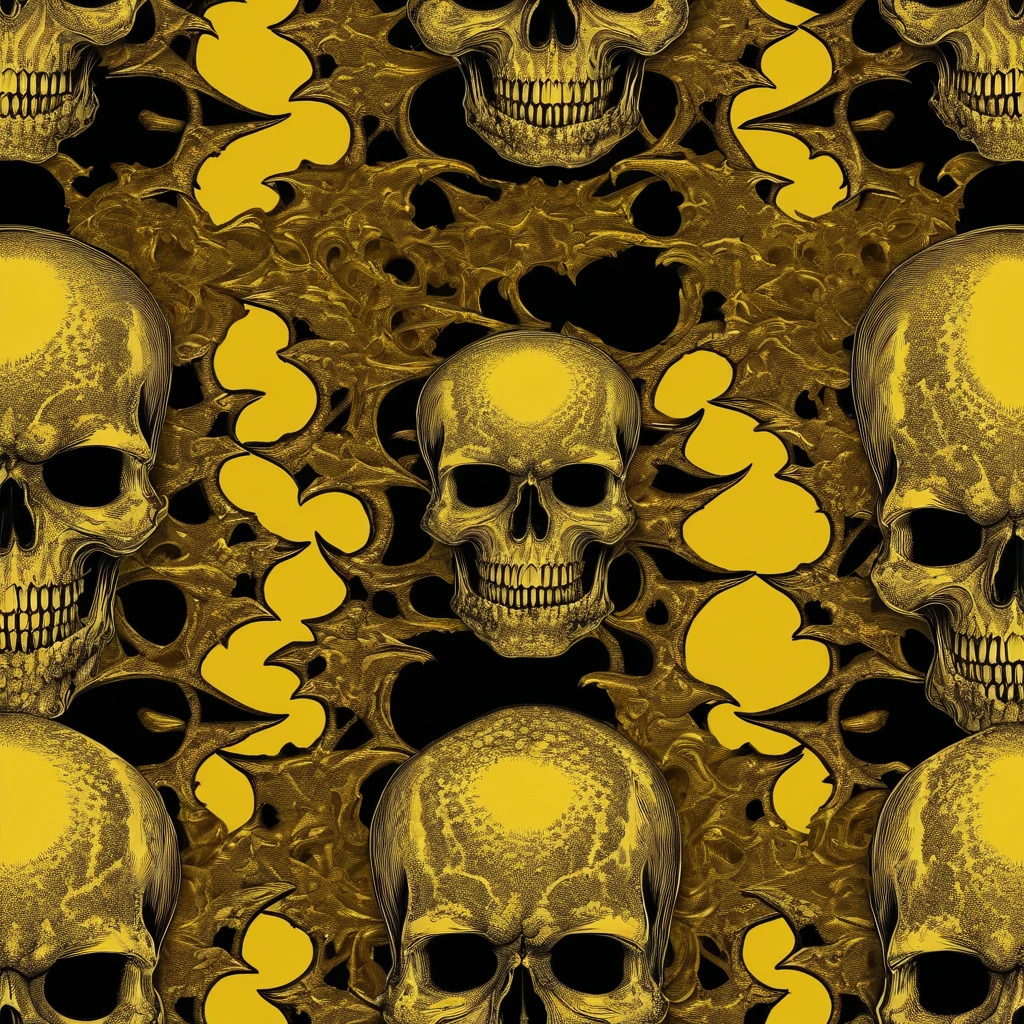 a skull cap, highly detailed dark art, fantasy skull, dark but detailed digital art, adorned with demon skulls, skull design for a rock band, heavy metal tshirt design, of yellow lightning  of skulls, heavy metal art style, scary detailed art in color, metal skull with yellow eyes, brutal blooded symmetrical face