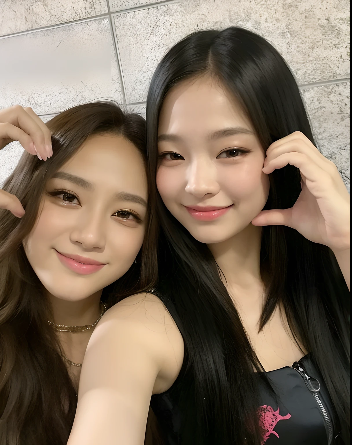 Two young women posing for a photo with their fingers up., tzuyu from dos veces, con hiedra, dos veces, Lalisa Manobal, 8k)), rosa negro, ๐ฟ๐๐, ulzzang, nixeu y sakimichan, ๐ as ๐ as ๐ค as ๐ฝ as ๐ณ, este, jossi of rosa negro, 4k publishing