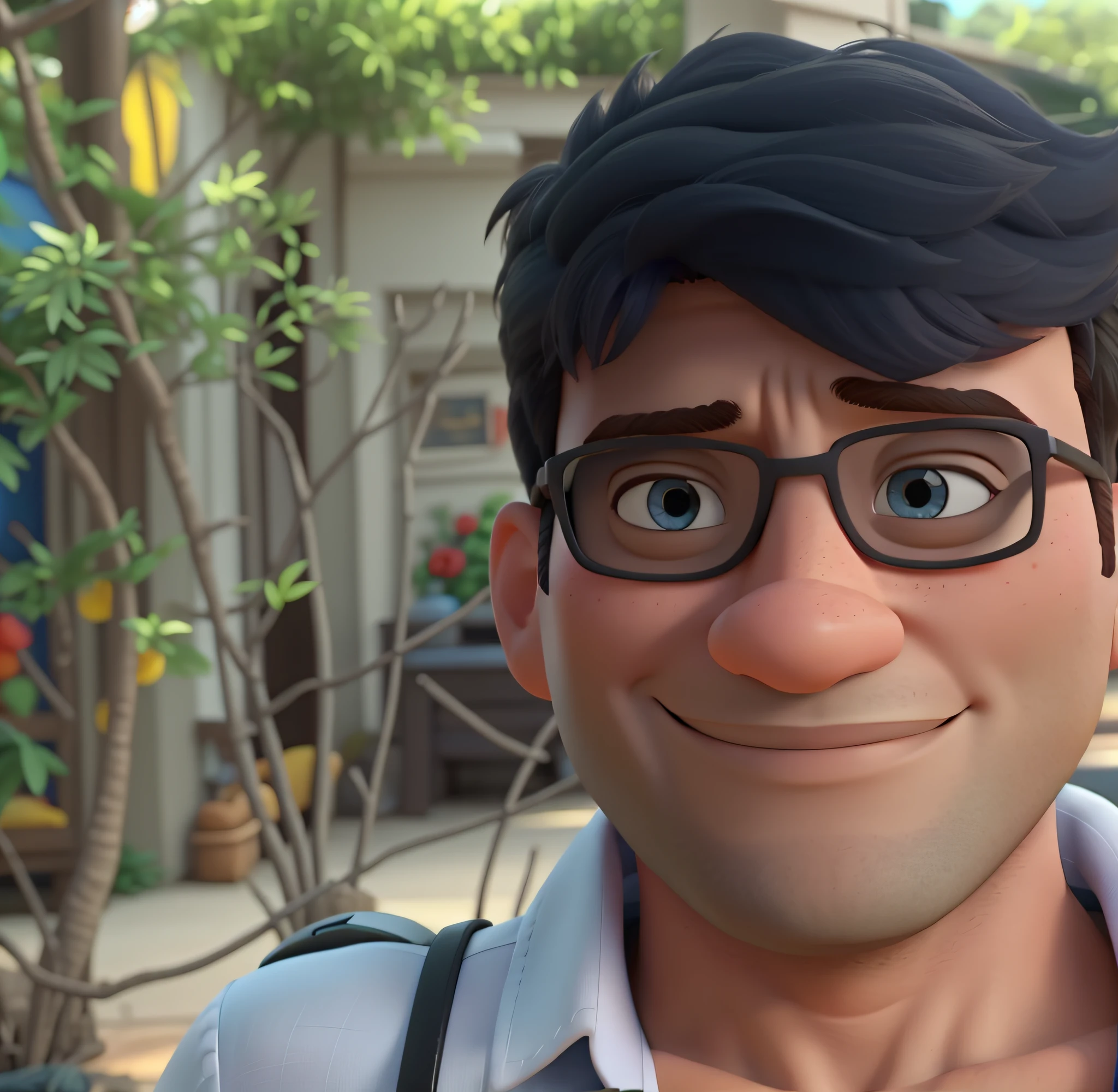 A close up of a man with glasses and a backpack - SeaArt AI