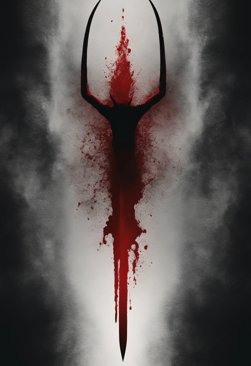 Uma espada vermelha feita com sangue. The design is dark and made by the devil. the background is black. Em torno da espada, Has a red smoke and aura.
