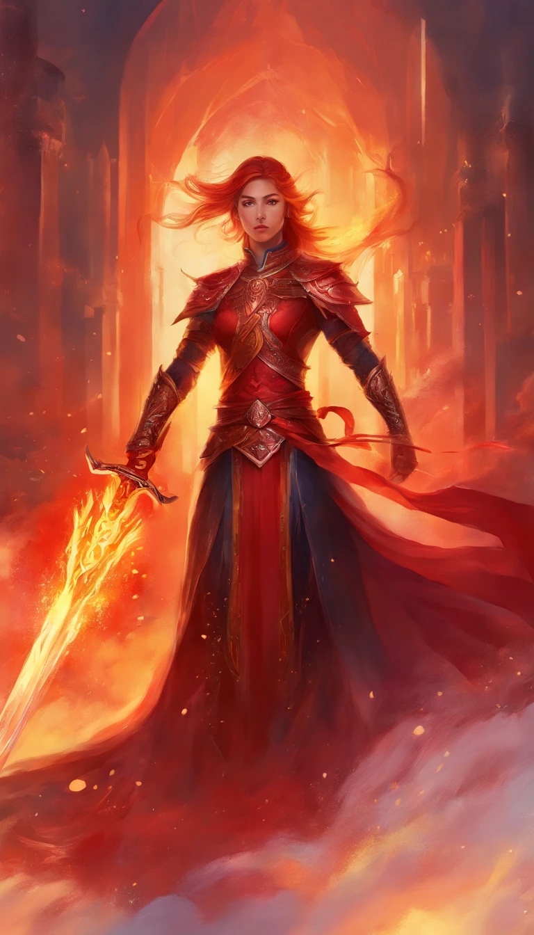 A great legendary sword with fiery details, Red Blade, uma gema vermelha no punho, A red light comes out of the blade as if on fire