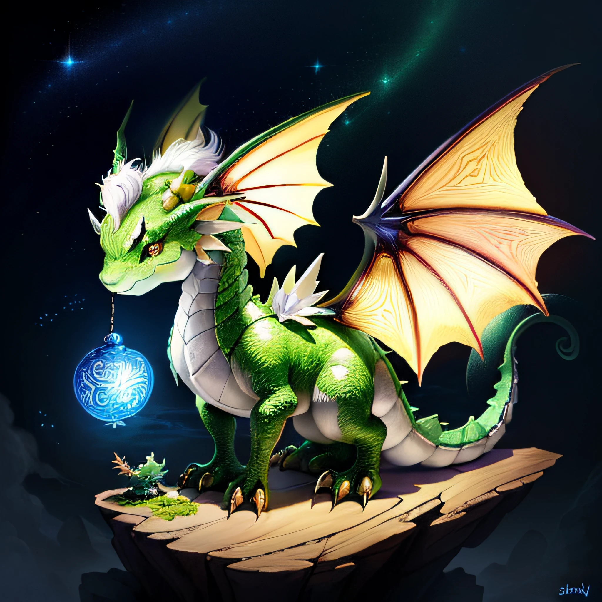 Fantasy creatures: Draw a little dragon, Fairies, or mythical creatures.kawaii、Leprechaun、A pokémon、mystical、shuicolor、blanche、sky at night、stele