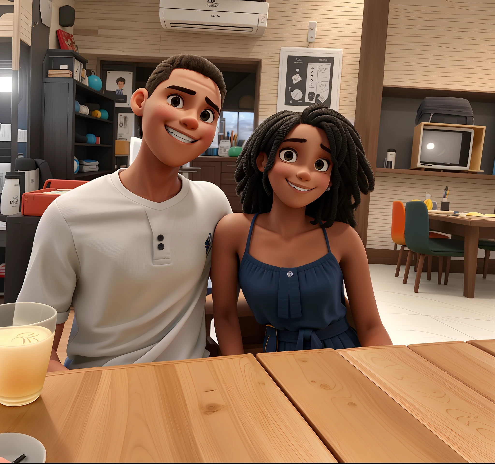 Alta qualidade, casal de jovens sorrindo, homem branco, cabelo crespo preto, mulher branca, cabelo encaracolado