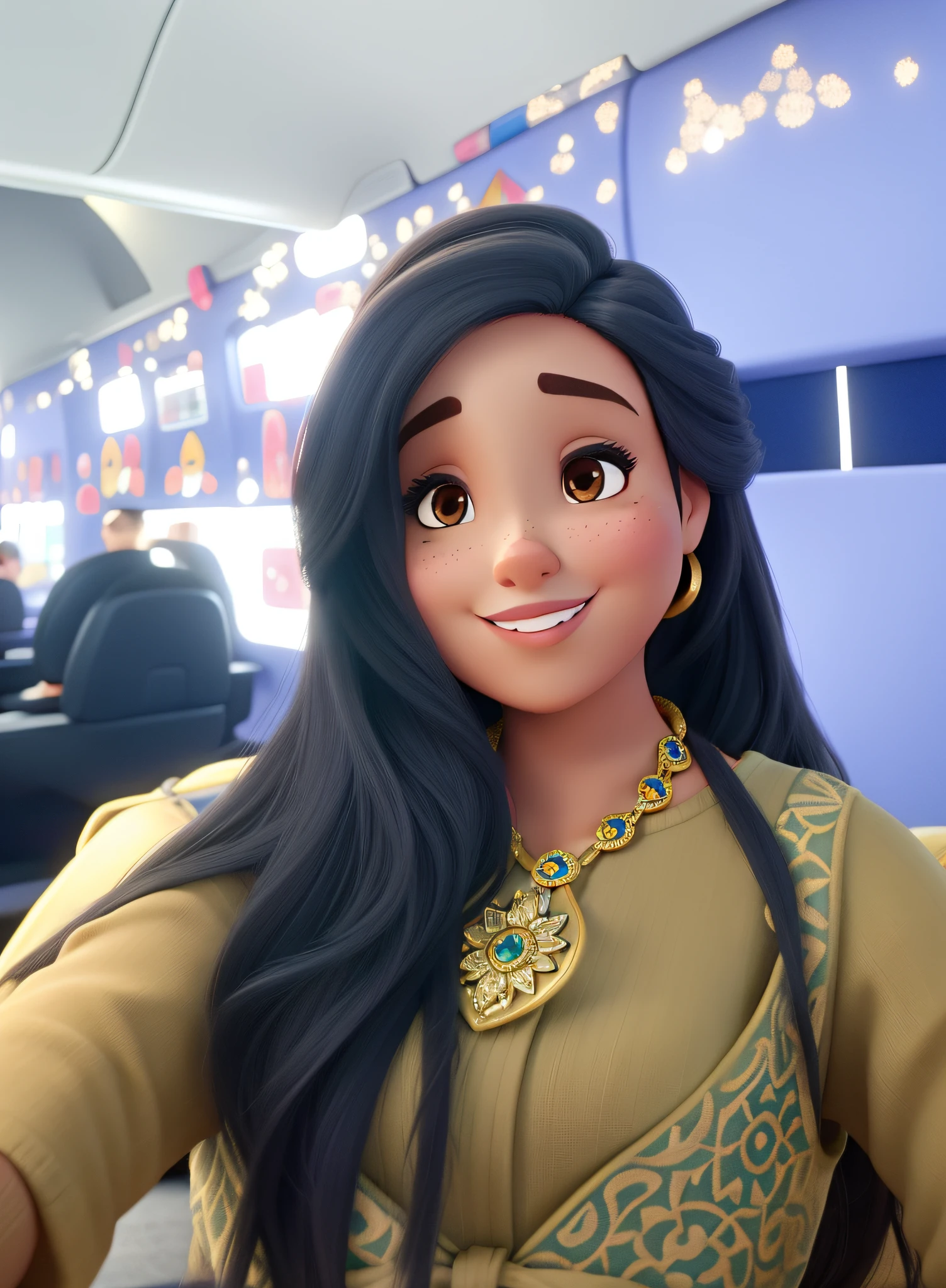 Uma mulher morena, estilo disney pixar, alta qualidade, melhor qualidade