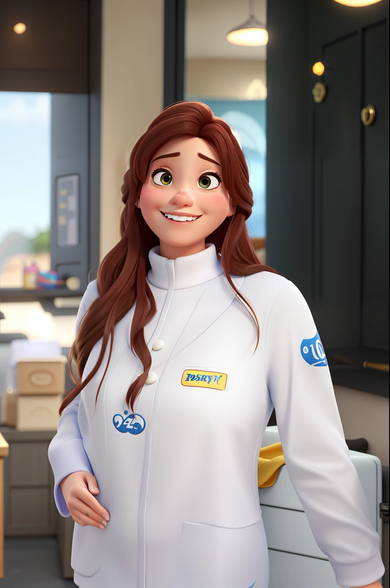 Uma mulher estilo Disney pixar.