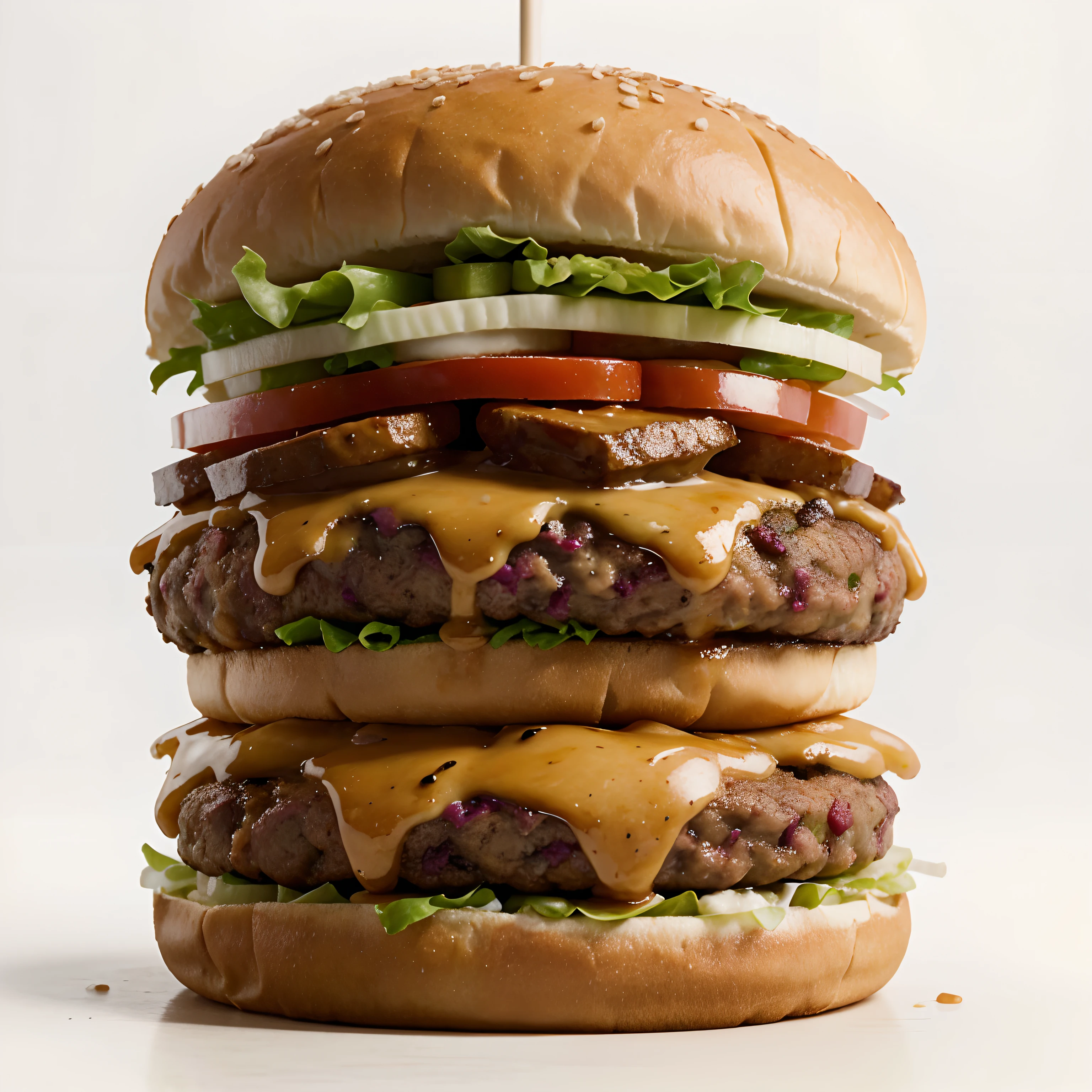 Big 4K hd burger with white background and with fries rain