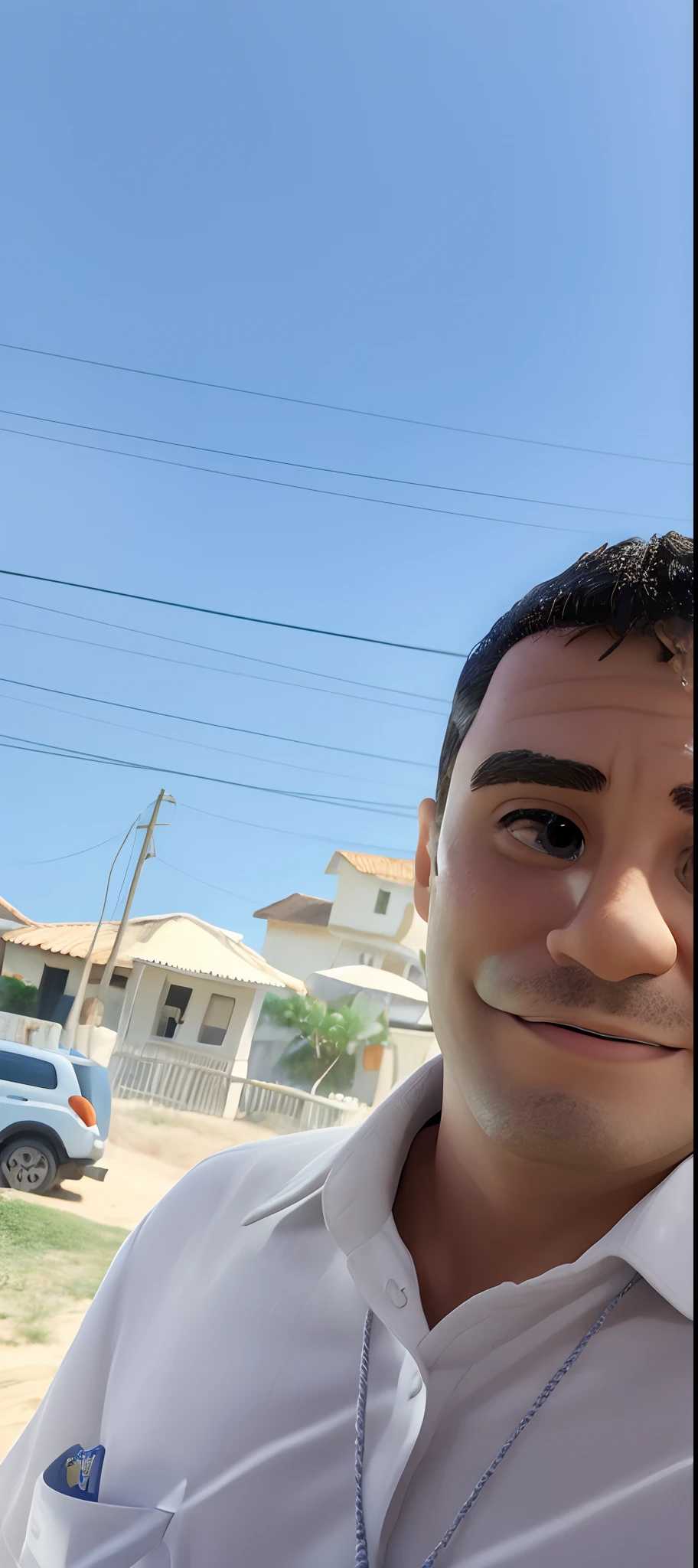 Homem branco feliz na casas bahia ao fundo um quadro escrito: Filial 1558 Meta Batida em alta qualidade estilo poster disney pixar