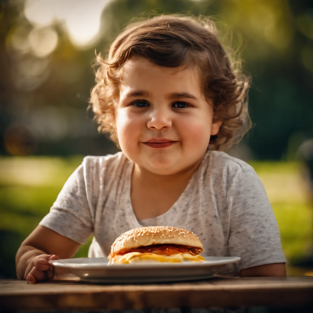 "A young girl around with a warm smile, similar facial features to the woman in the center of the photo. She has light brown hair, likely shoulder-length and slightly wavy, with a few strands falling casually around her face. She might be wearing a simple, cute summer dress in light colors, reflecting a playful and cheerful personality. The background should be a sunny outdoor setting, like a garden or park, with soft natural light that highlights her youthful, innocent expression."