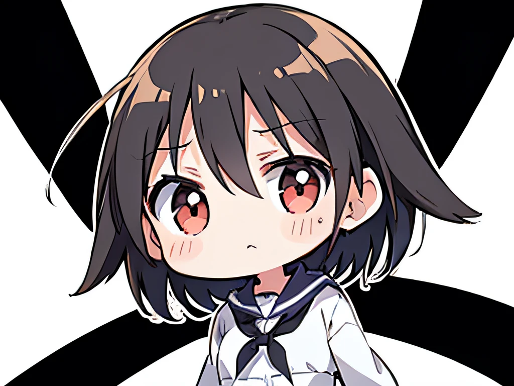 (masutepiece, Best Quality:1), 1girl in, Solo, Chibi, White background,Dark hair