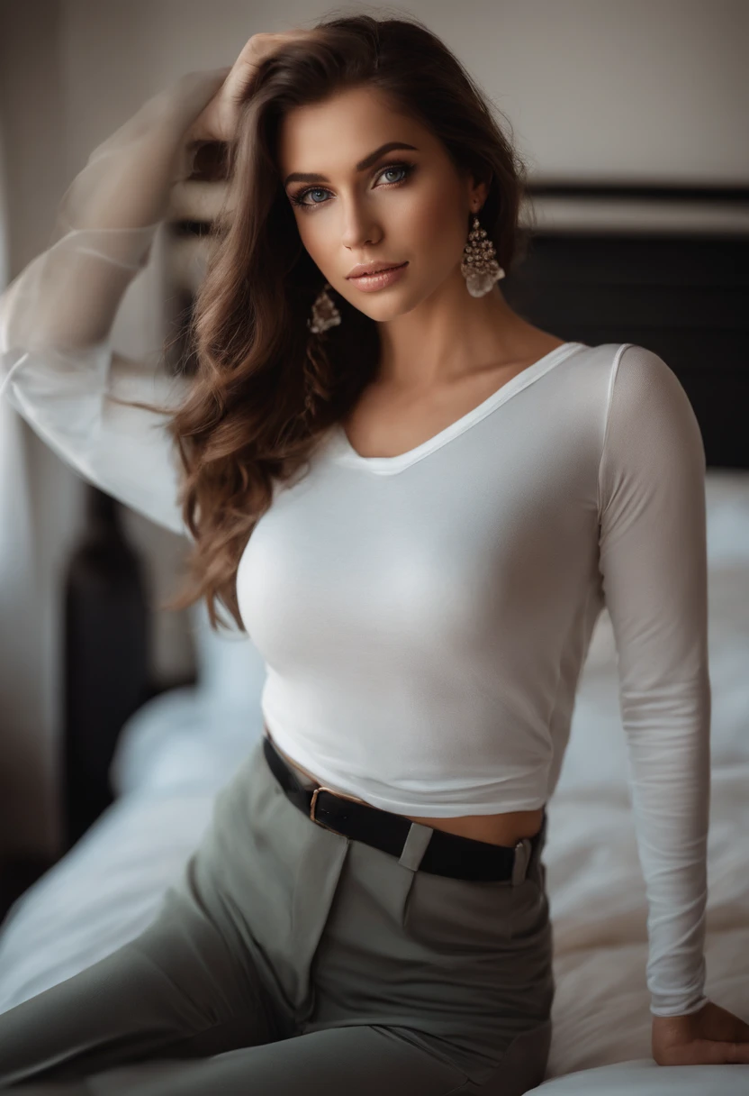 Lana Rhodes with White Tank Top and Necklace, girl with gray eyes, portrait sophie mudd, brown hair and big eyes, Selfie einer jungen Frau, Augen im Schlafzimmer, Violet Myers, ohne Make-up, Natural makeup, Blick direkt in die Kamera, Gesicht mit Artgram, dezentes Make-up, Stunning full body shot, piercing green eyes, Nice angle, attraktive Pose, Cute girl, sexy Pose, Full body image, full entire body, full body shoot, brunette goddess, Hohe Detailgenauigkeit, Zufriedene Pose, Badebekleidung