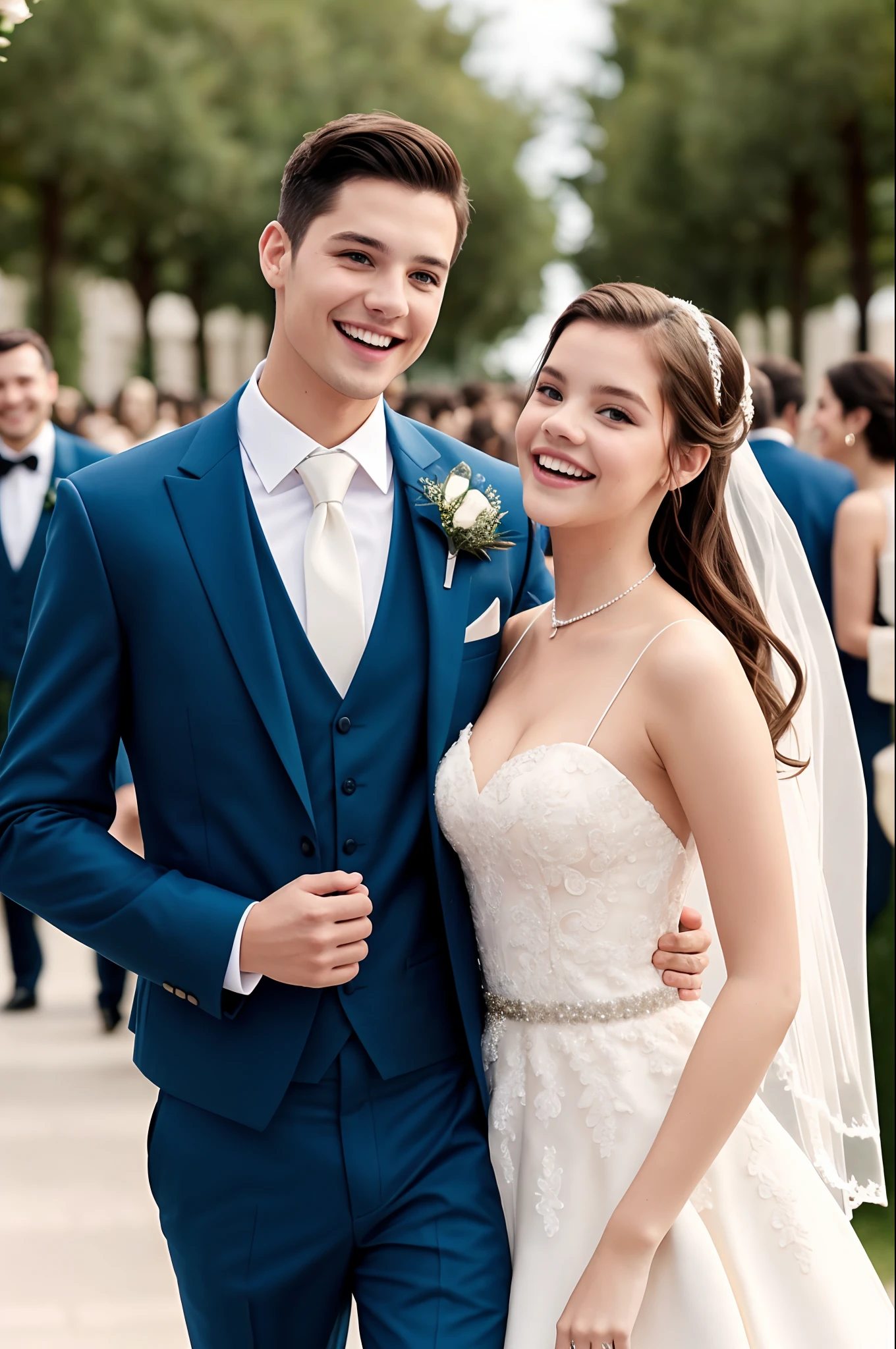 Barbara Palvin with a Man getting married, they are wearing wedding outfits, they are so happy, HD, high quality, 1080p