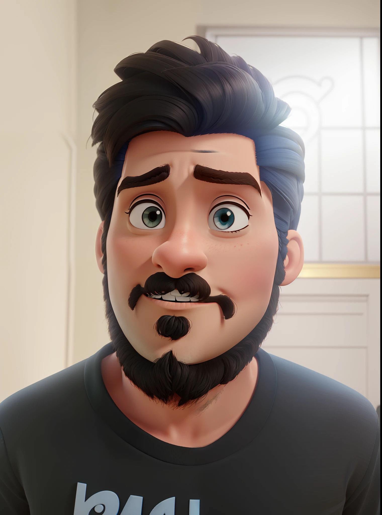 Um homem estilo Disney Pixar de olhos pretos, cabelo crespo de topete,alta qualidade,melhor qualidade