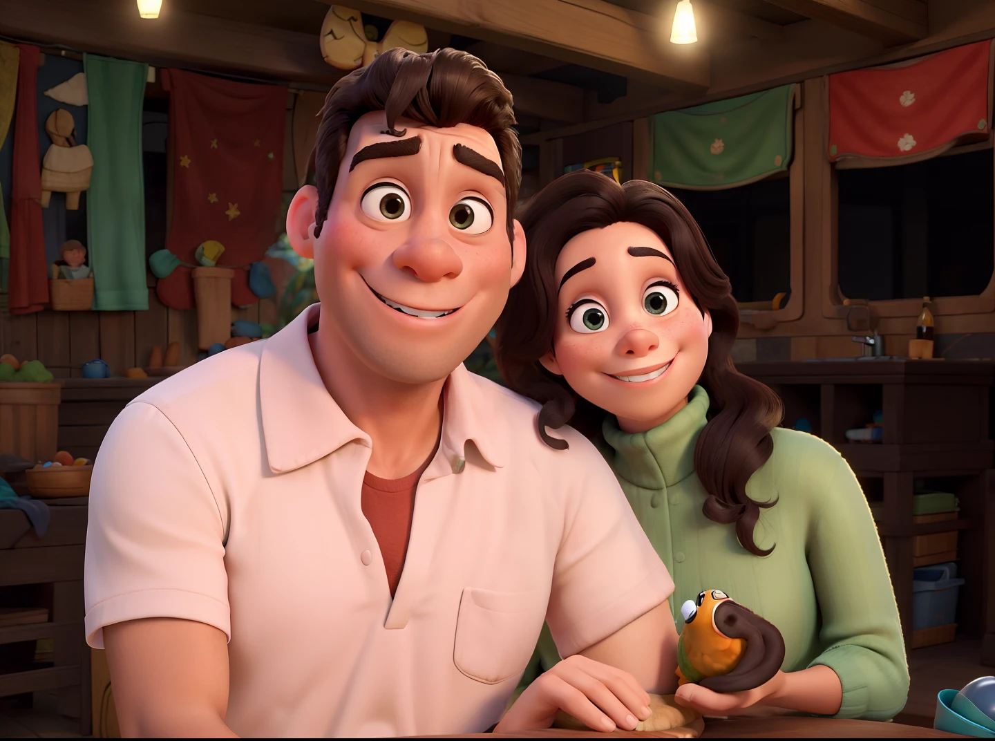 Obra-prima, de melhor qualidade, fundo parque arborizado, mulher linda, homem jovem,  estilo Disney Pixar