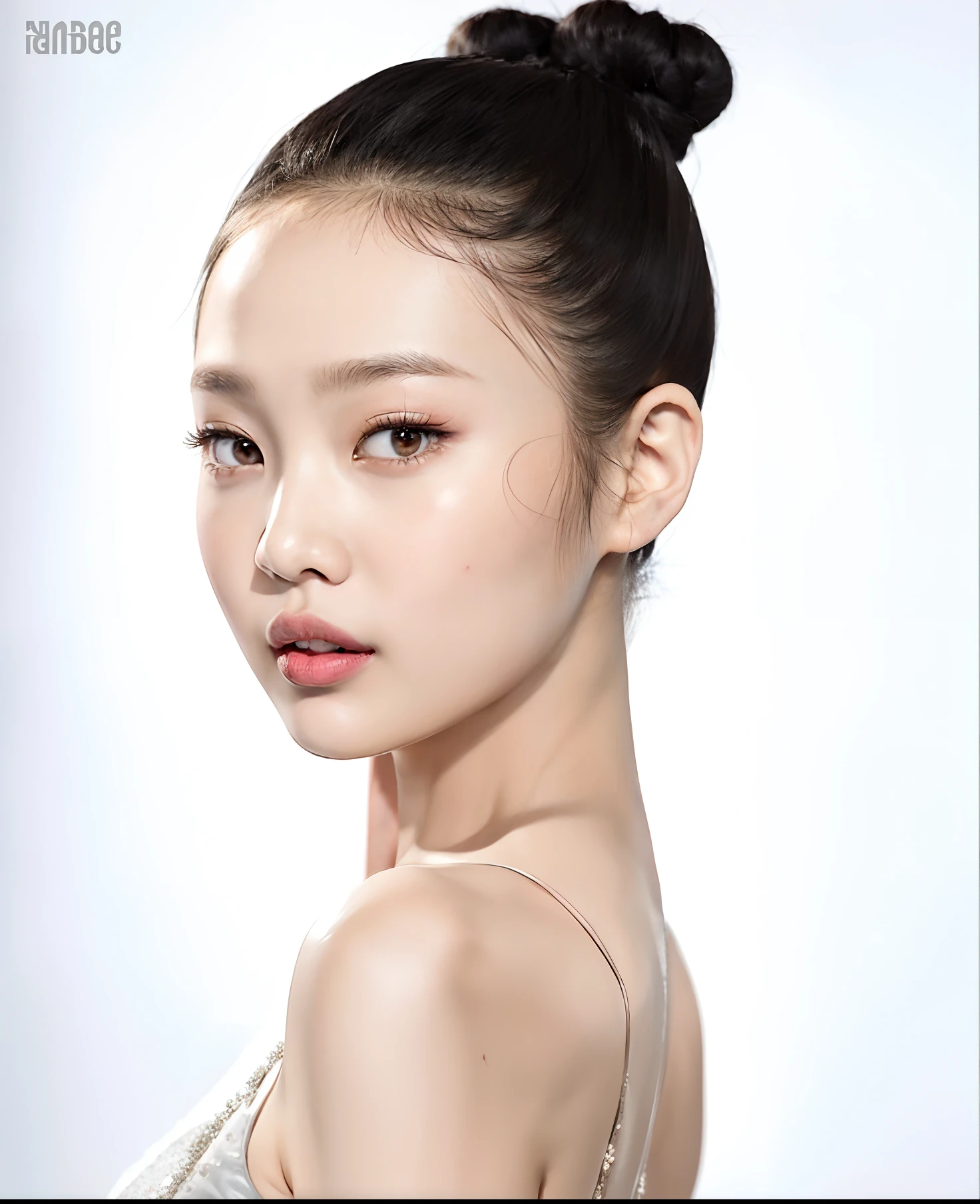 Arafed asian woman with a bun in a white dress, jennie blackpink, asian features, Kiko Mizuhara, TaeJune Kim, Directed by: Tadashi Nakayama, korean face features, Asian face, masami kurumada, japanese model, Akira Yoshizawa, Shen Mingchen, korean symmetrical face, young cute wan asian face, Seseon Yoon