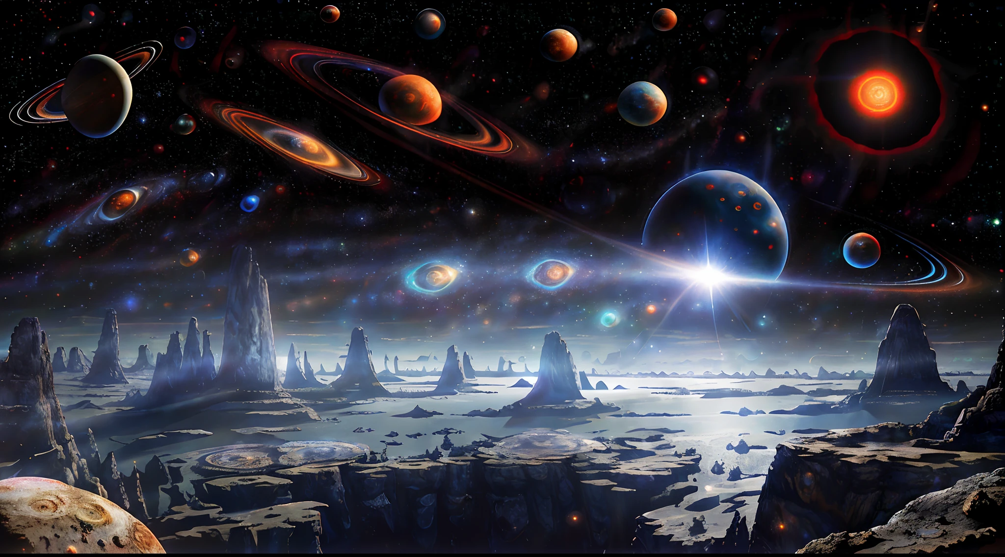 masterpiece, best quality, high quality, extremely detailed CG unity 8k wallpaper, Depth of Field, HDR,,Photorealistic,extremely detailed, Intricate, High Detail, universe, space, galaxy, stars, planets, astronomy, cosmos, celestial, nebula, black hole, solar system, cosmic rays, supernova, deep space, astronomical objects