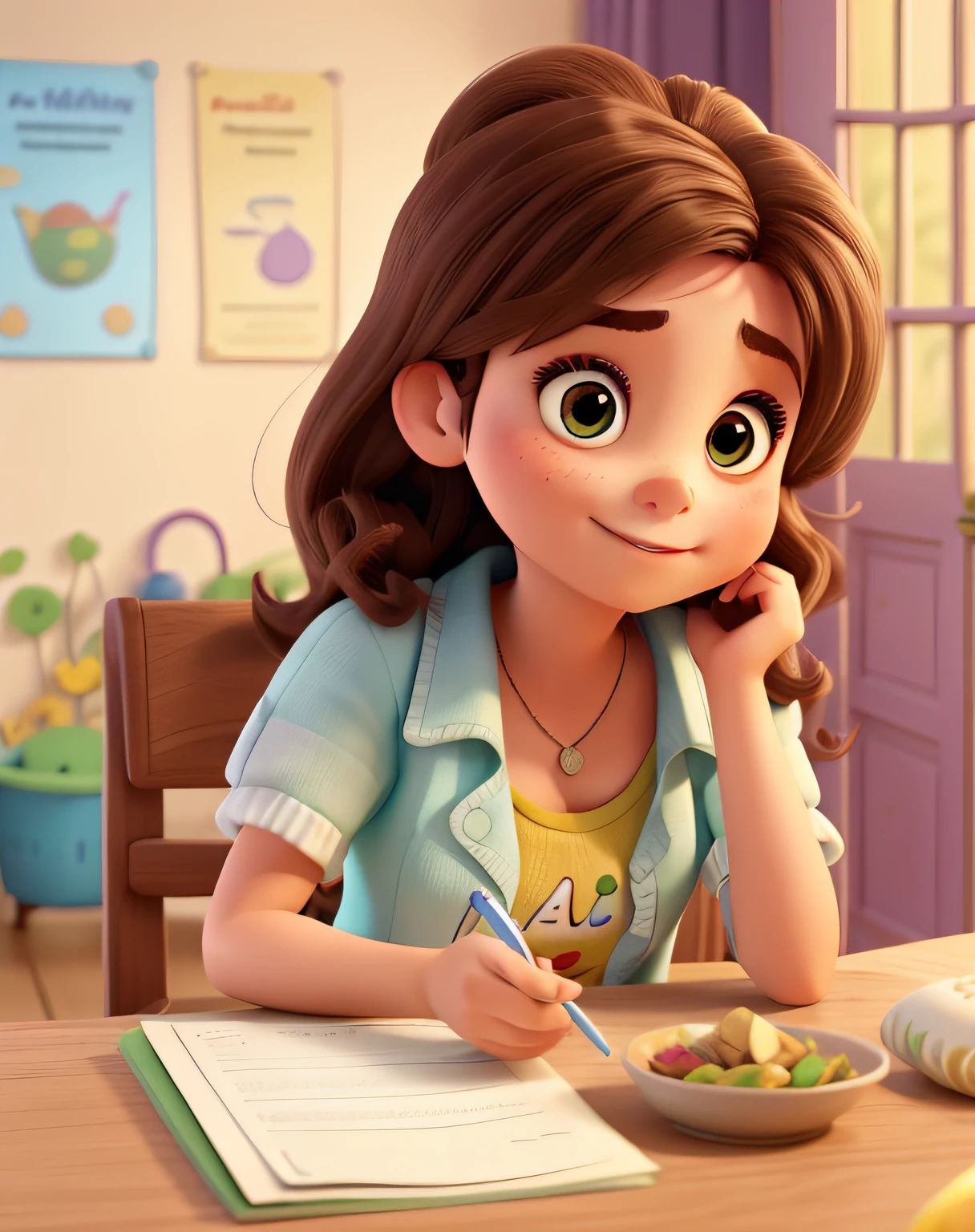 uma nutricionista branca, in a children's clinic, estilo disney pixar, alta qualidade, melhor qualidade