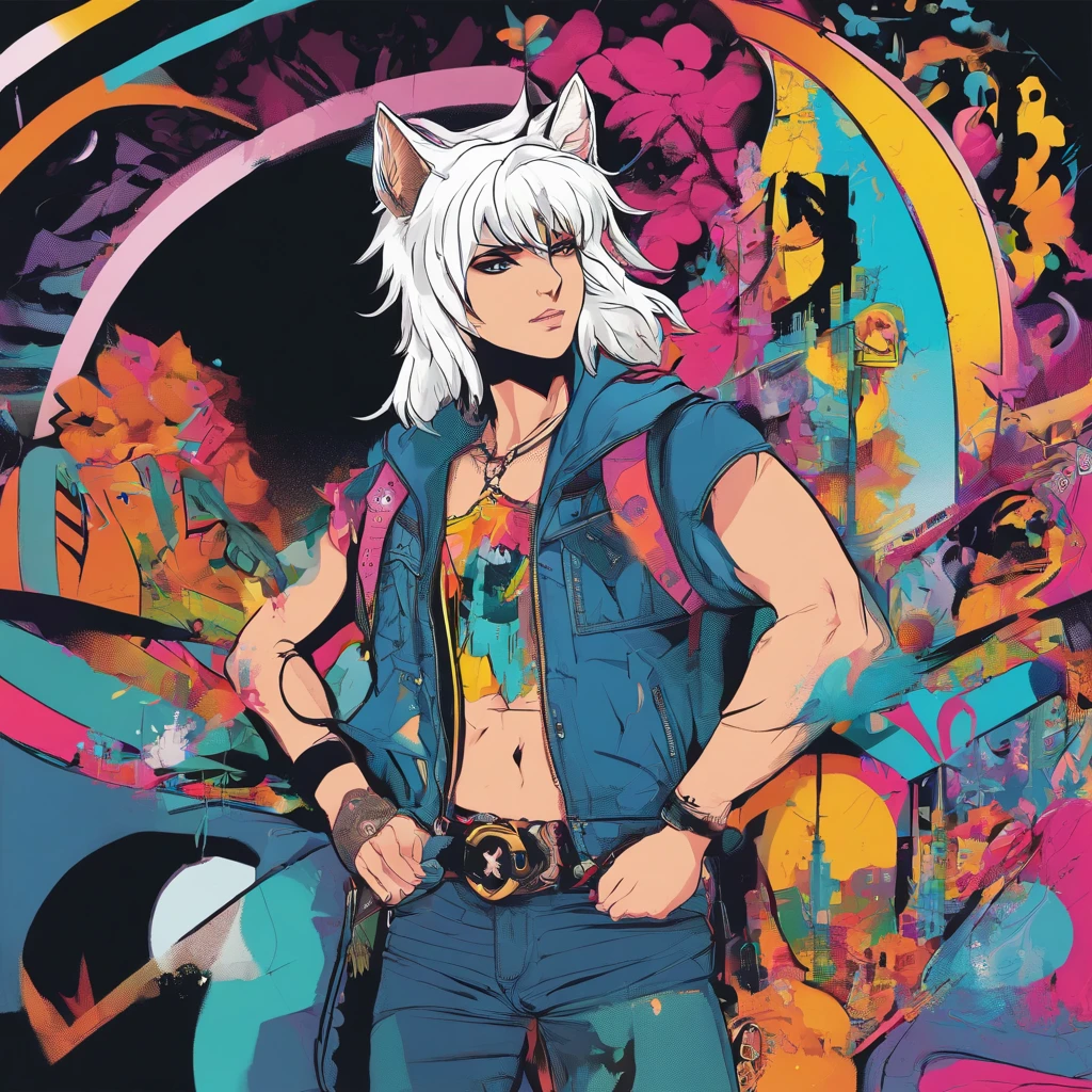 male, has Long white hair, has wolf ears, has wolf tail, has blue eyes, wearing denim short shorts, thigh high fishnets, black combat boots, wearing cropped black hoodie, flat chest, super flat chest, solo femboy, only one femboy ((FLAT CHEST)) (ALONE)(SOLO) Alone, solo, wide hips, thicc thighs, male, is male