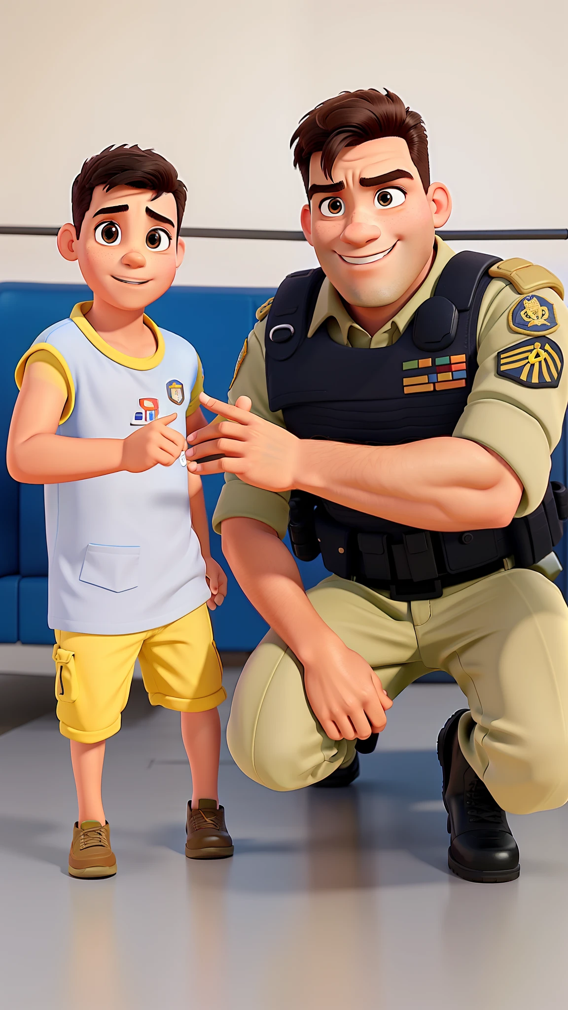 Military police man and in Diney Pixar style, alta qualidade, Melhor qualidade